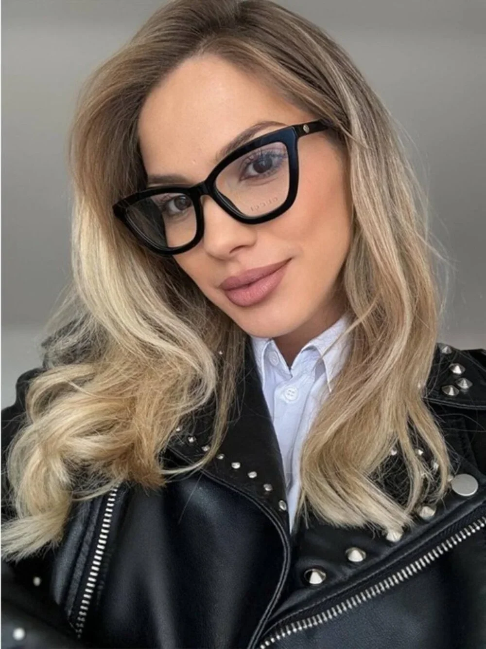 Gucci GG1686O 011 Eyeglasses Shiny Transparent Dark Purple 54mm Cat Eye Frame